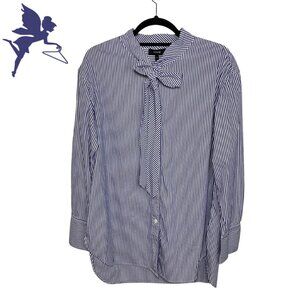 THEORY Weekender Cotton Tie Neck Striper SHirt